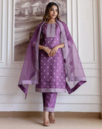 Silk Blend Printed Straight 3 Piece Kurta Set