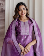 Silk Blend Printed Straight 3 Piece Kurta Set