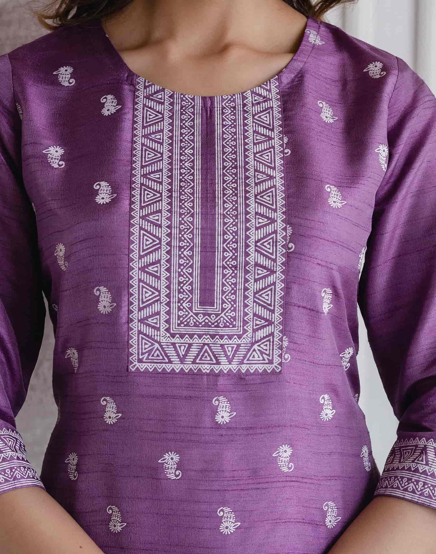 Silk Blend Printed Straight Kurta with Pant & Dupatta