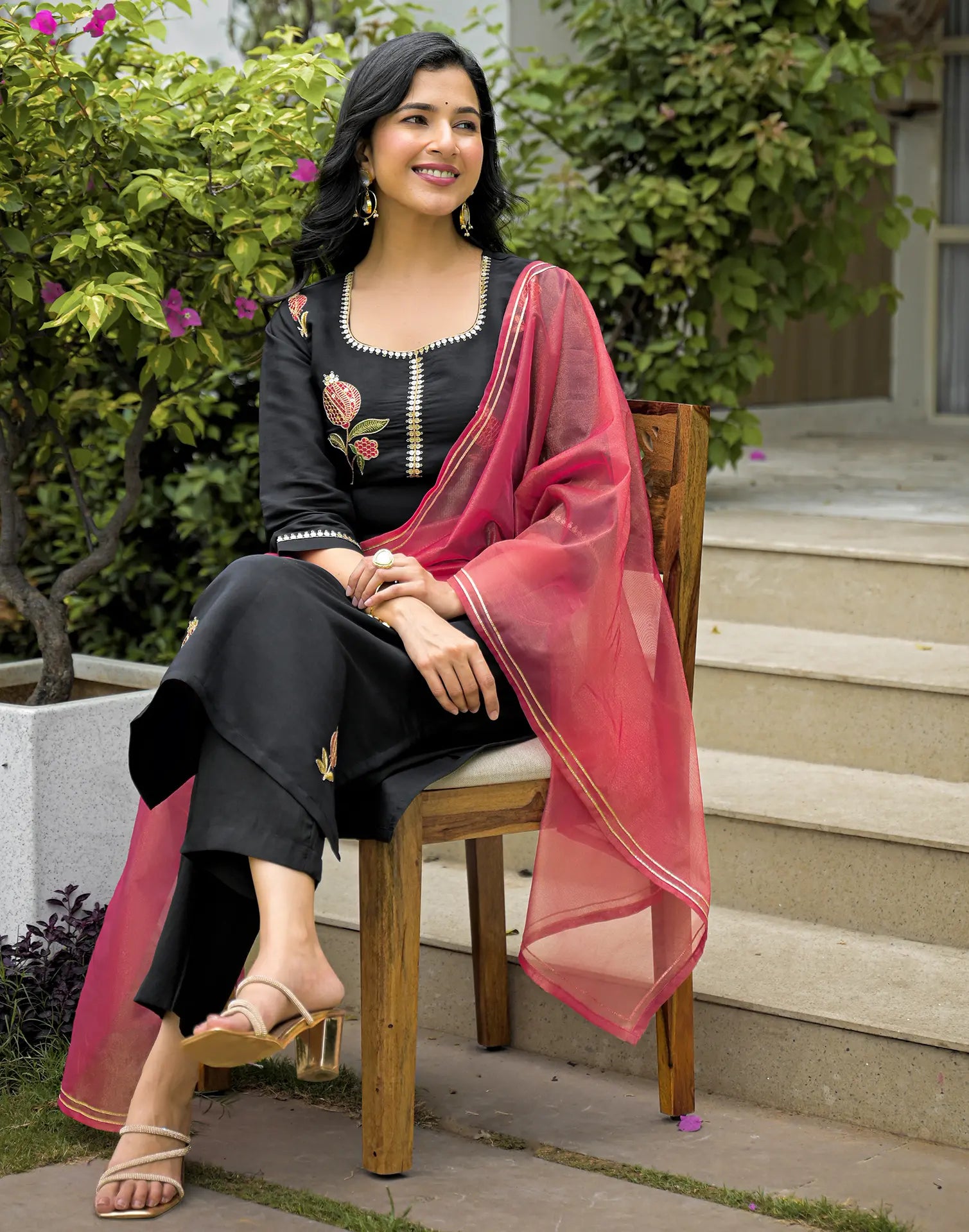 Silk Blend Embroidered Straight 3 Piece Kurta Set