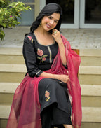 Silk Blend Embroidered Straight 3 Piece Kurta Set