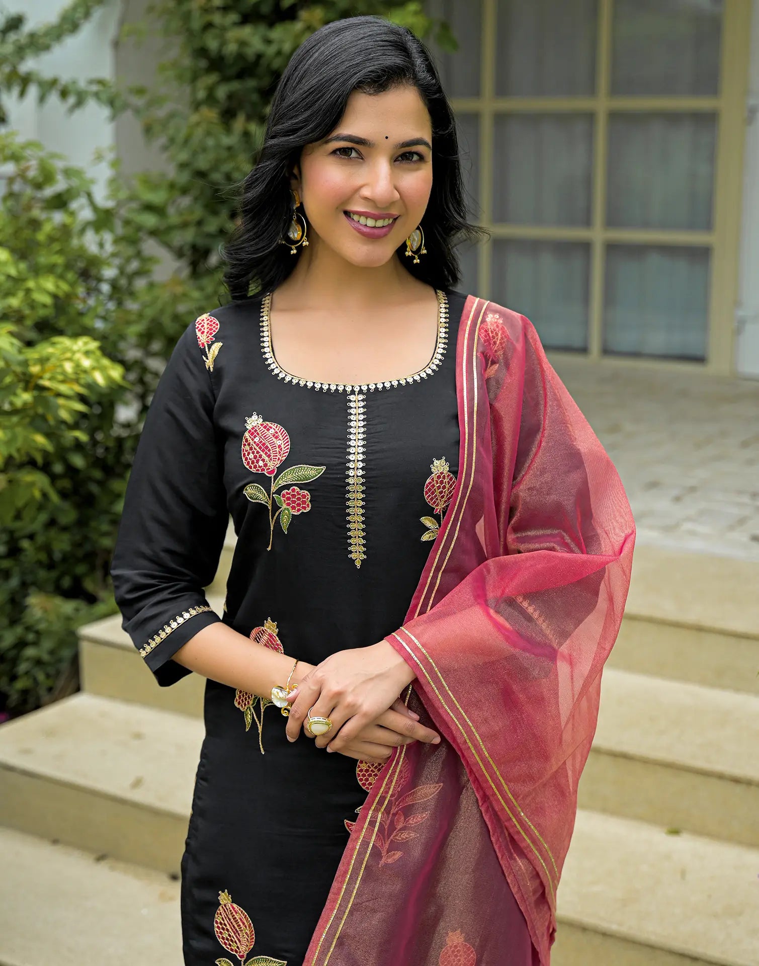 Silk Blend Embroidered Straight 3 Piece Kurta Set