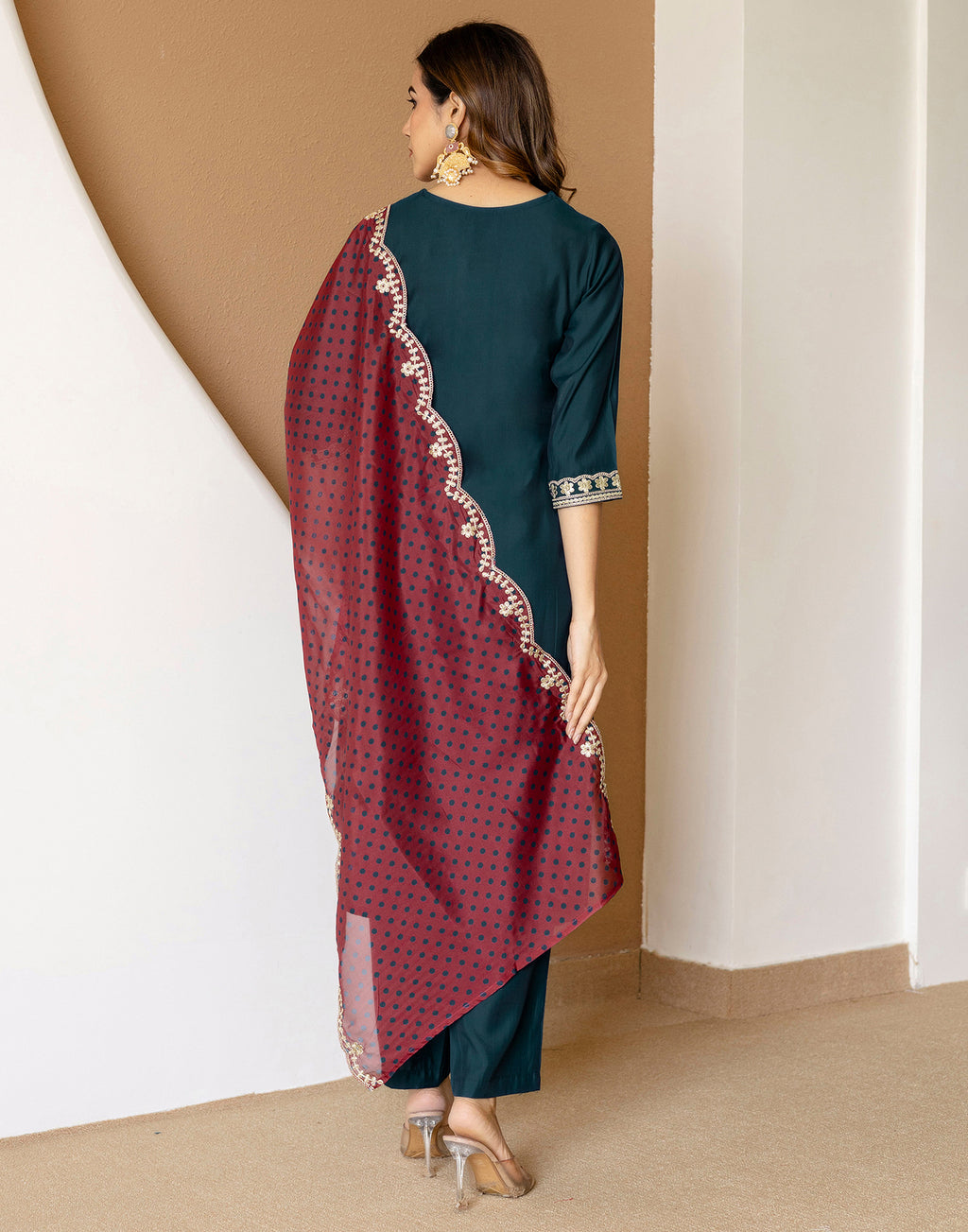 Skylee Silk Embroidered Straight 3 Piece Kurta Set For Woman