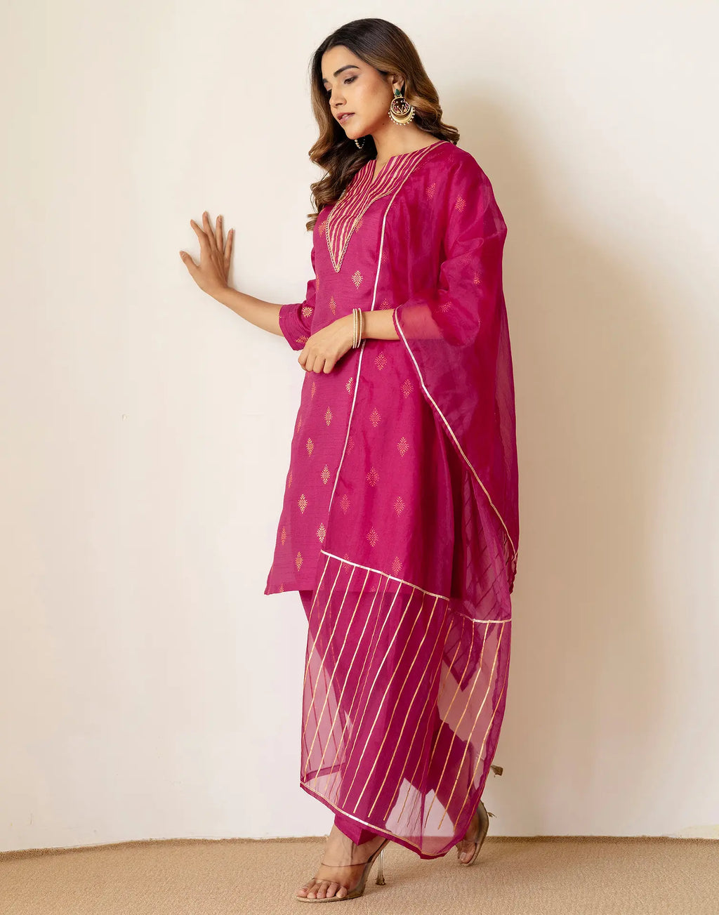Silk Blend Foil Print Straight 3 Piece Kurta Set