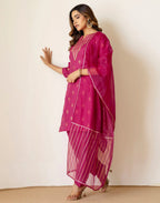 Silk Blend Foil Print Straight 3 Piece Kurta Set