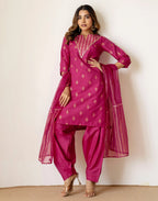Silk Blend Foil Print Straight 3 Piece Kurta Set