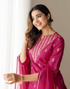 Silk Blend Foil Print Straight 3 Piece Kurta Set