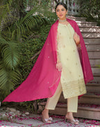 Skylee Silk Embroidered Straight 3 Piece Kurta Set For Woman
