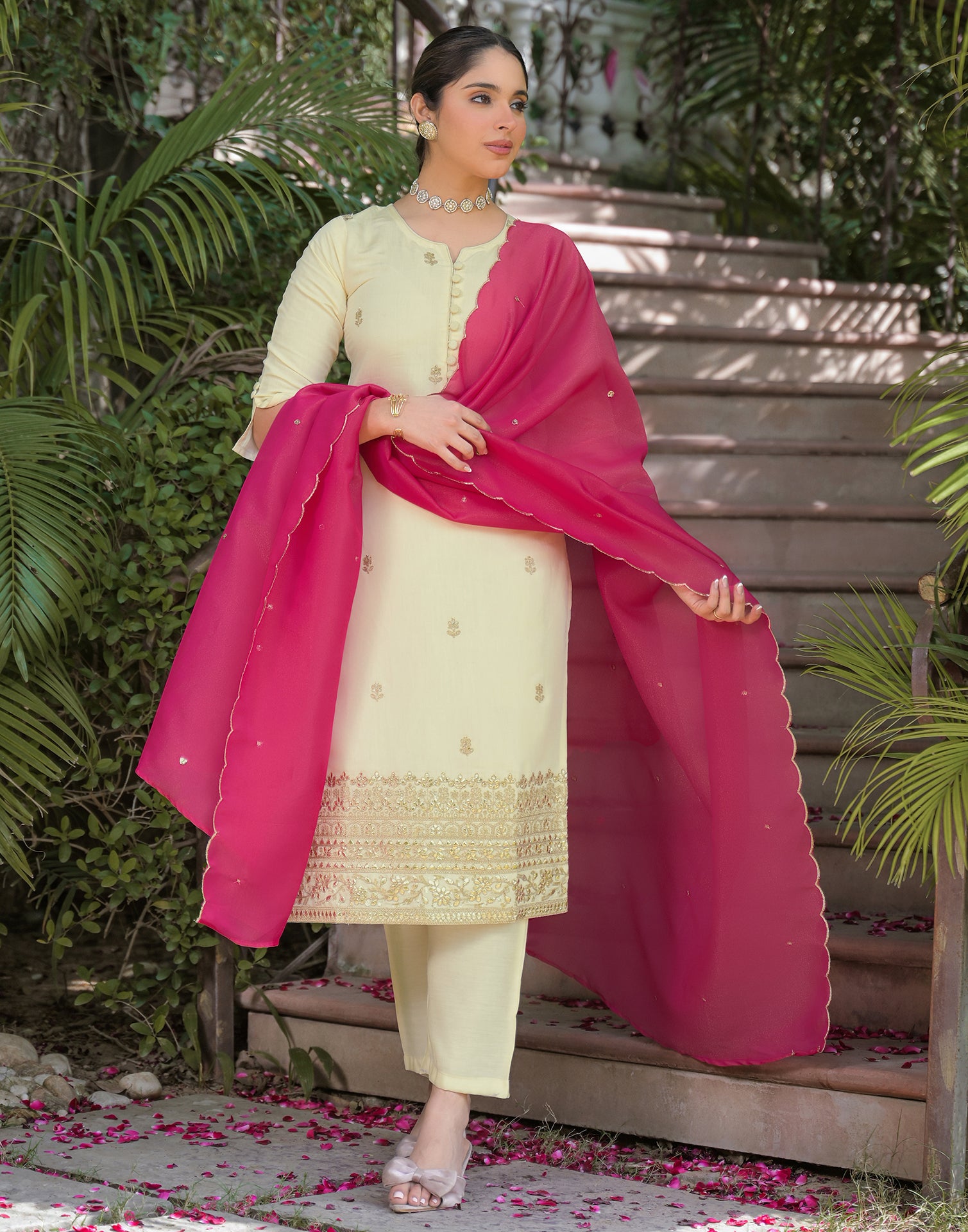 Skylee Silk Embroidered Straight 3 Piece Kurta Set For Woman