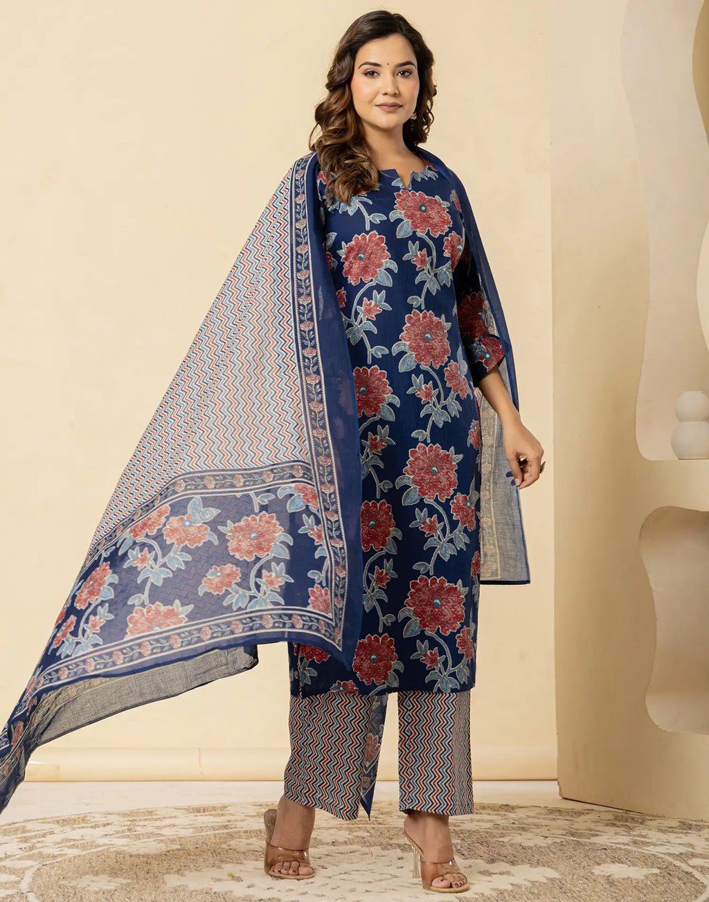 Viscose Rayon Floral Print Straight 3 Piece Kurta Set