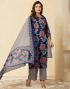 Viscose Rayon Floral Print Straight 3 Piece Kurta Set