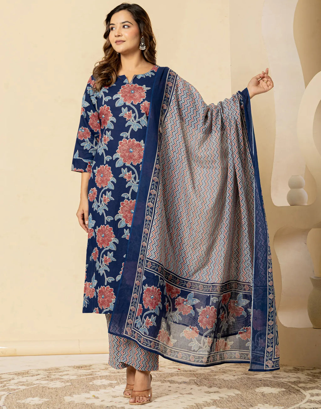 Viscose Rayon Floral Print Straight 3 Piece Kurta Set