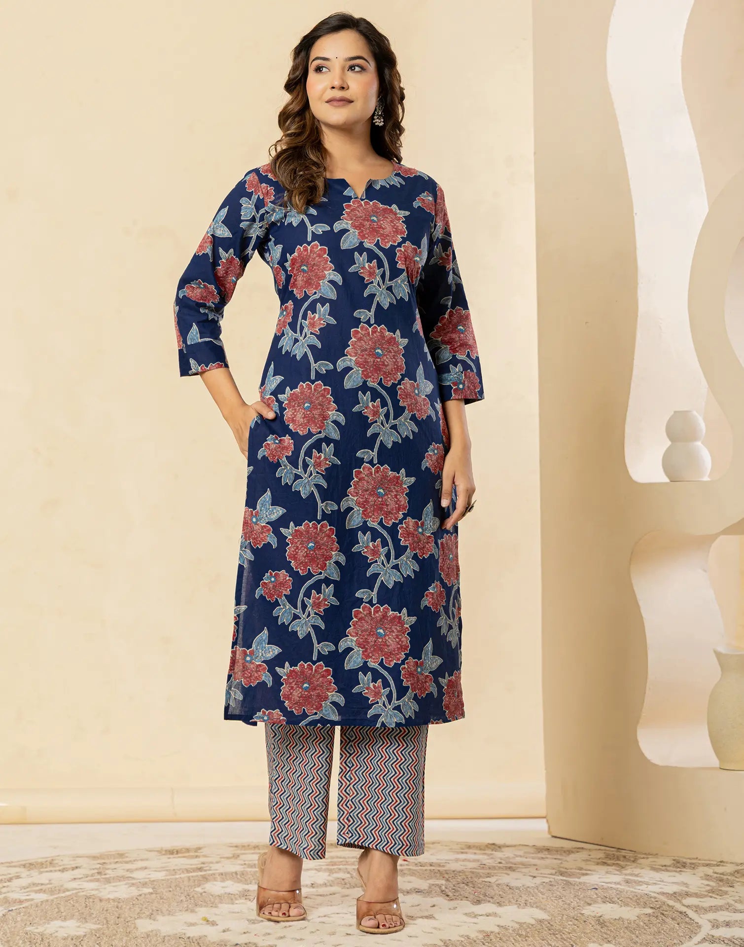 Viscose Rayon Floral Print Straight 3 Piece Kurta Set