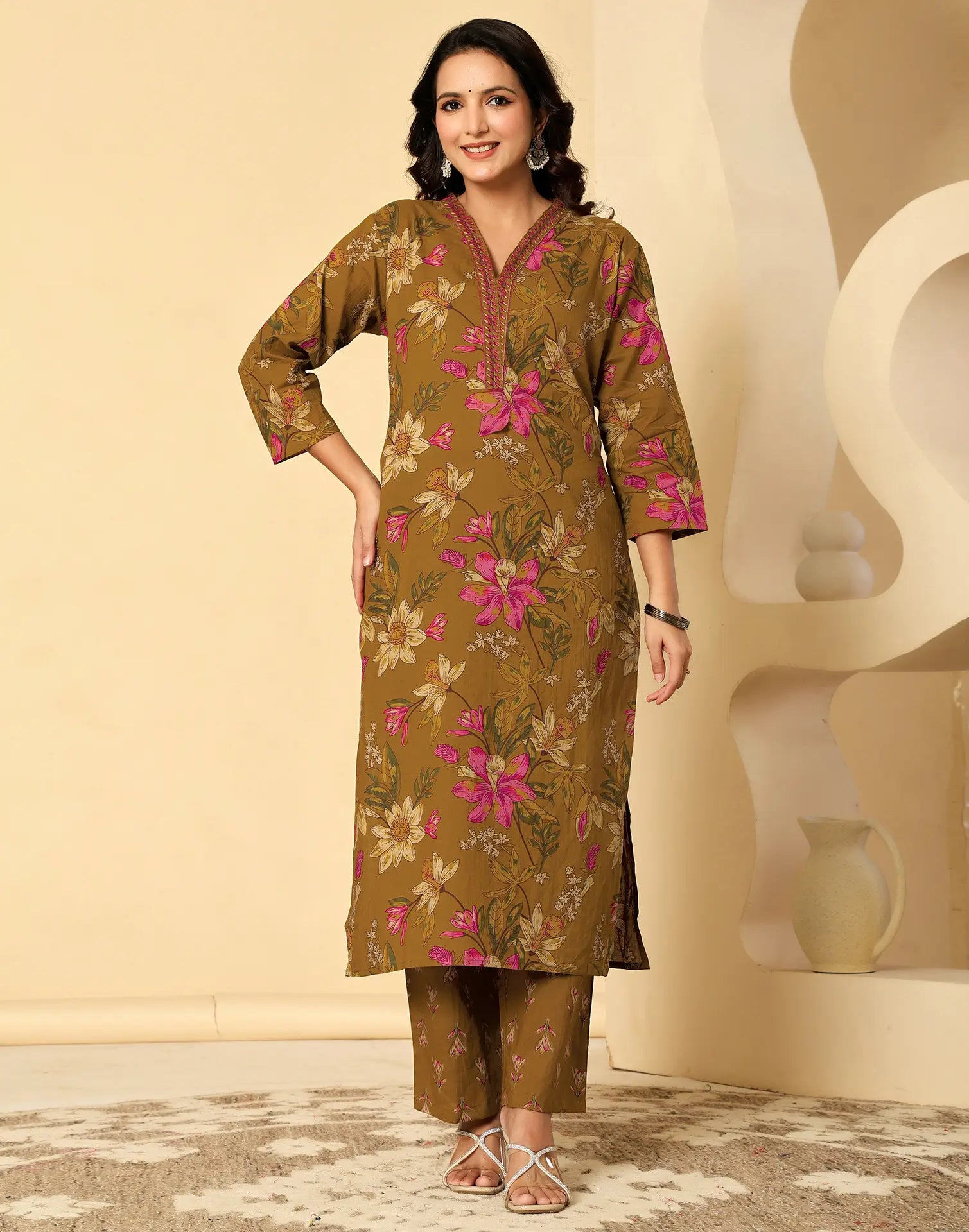 Viscose Rayon Floral Print Straight 3 Piece Kurta Set