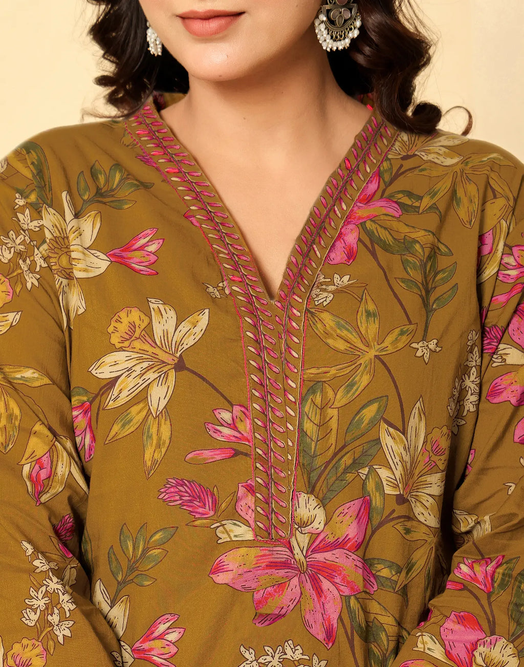 Viscose Rayon Floral Print Straight 3 Piece Kurta Set
