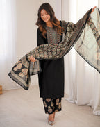 Skylee Cotton Printed Straight 3 Piece Kurta Set For Woman
