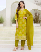 Cotton Embroidered Straight 3 Piece Kurta Set