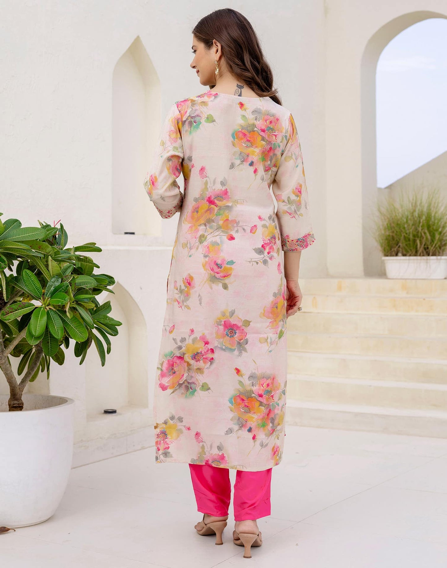 Cotton Blend Printed Straight Kurta with Pant & Dupatta