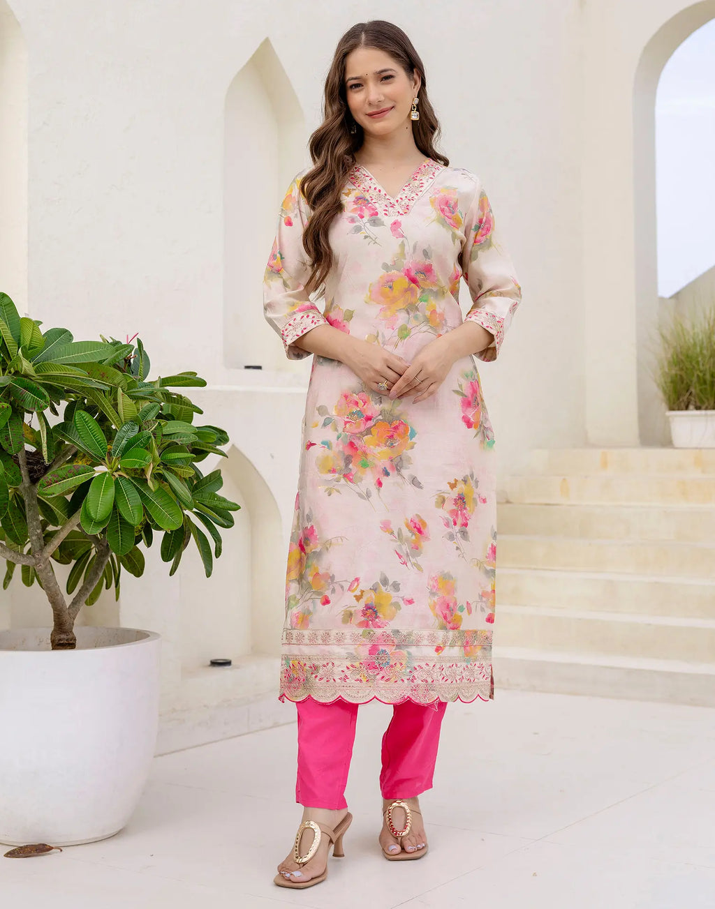 Cotton Floral Print Straight 3 Piece Kurta Set