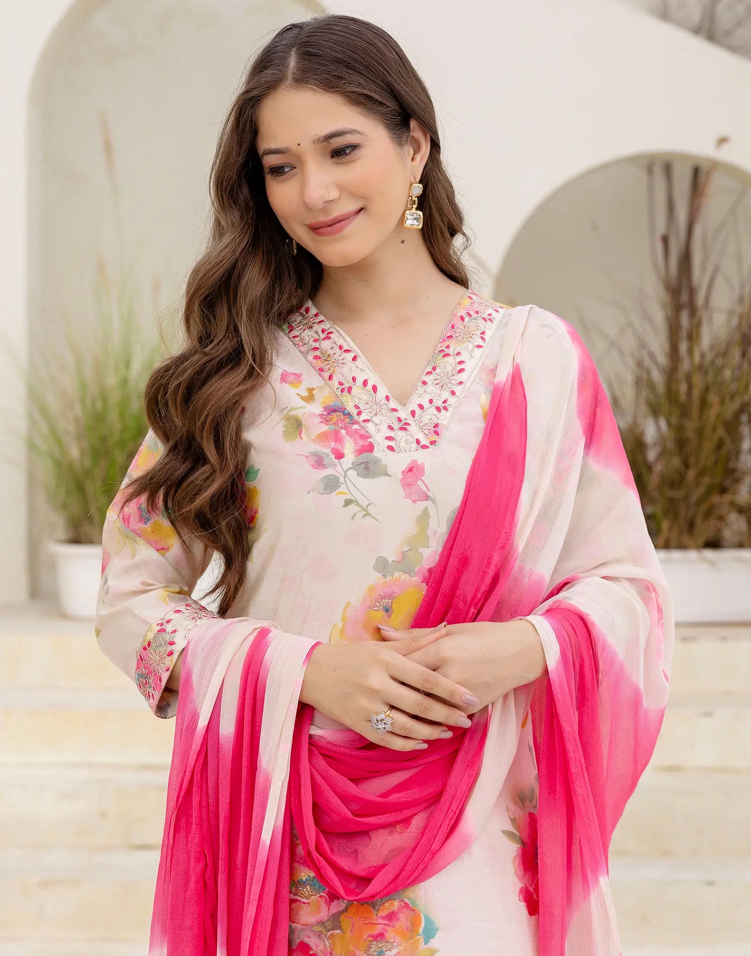 Cotton Floral Print Straight 3 Piece Kurta Set