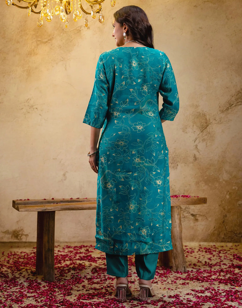 Viscose Rayon Floral Print Straight 3 Piece Kurta Set