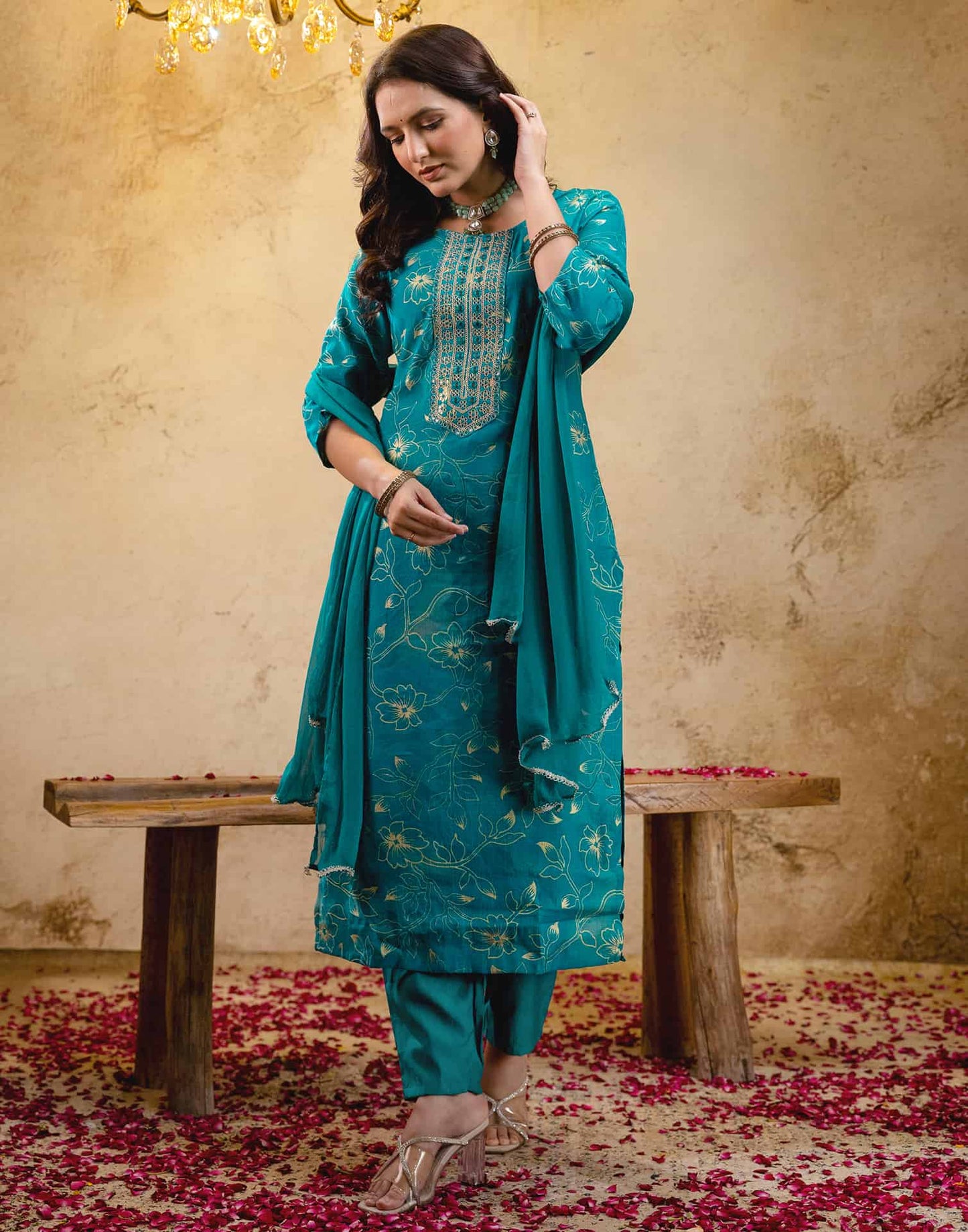 Cotton Printed Straight Kurta with Pant & Dupatta