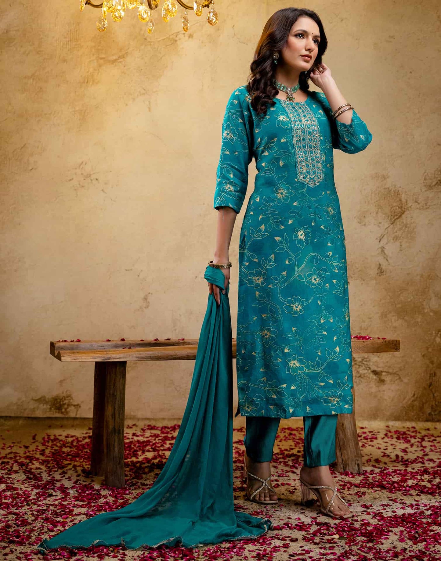 Cotton Printed Straight Kurta with Pant & Dupatta