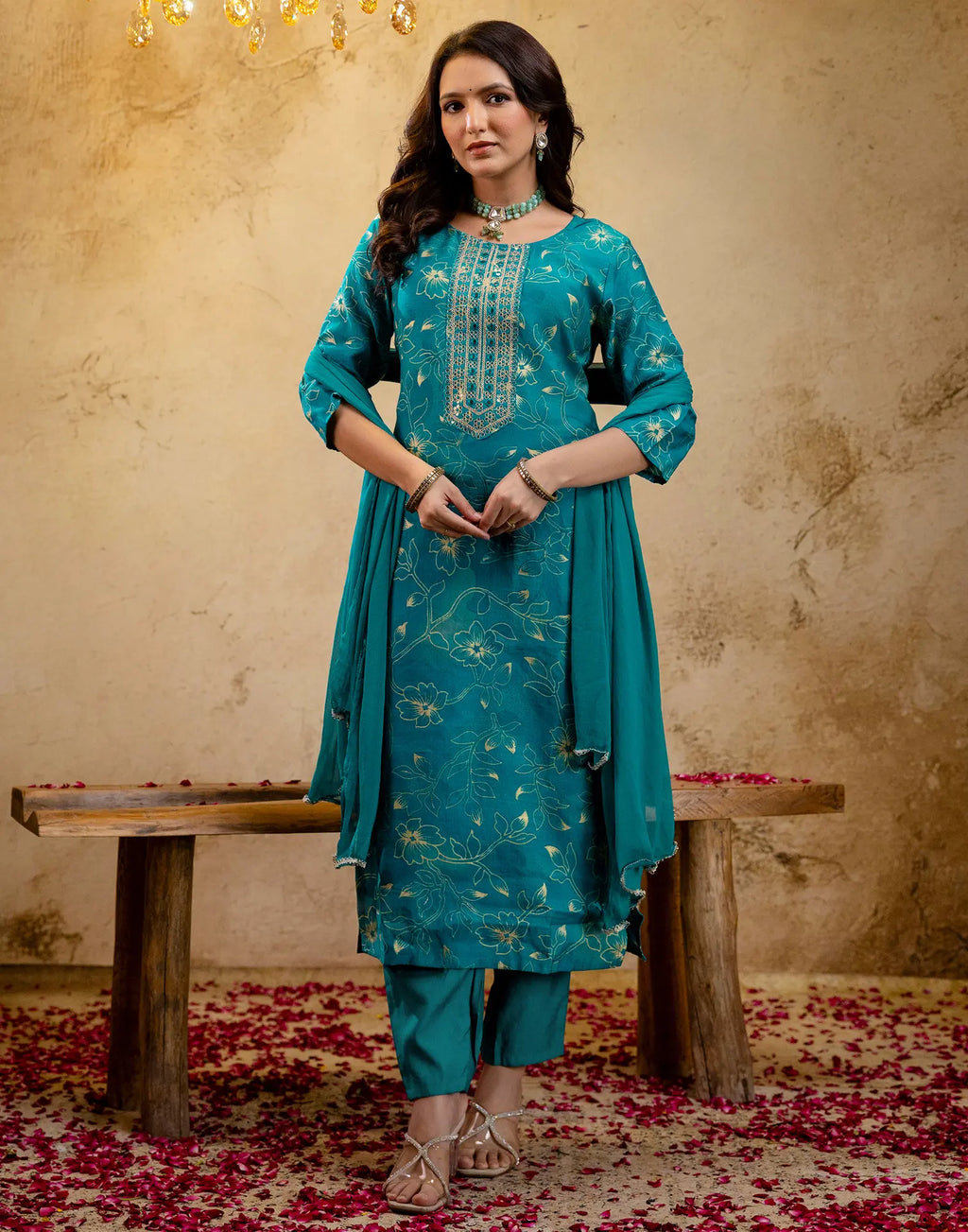 Viscose Rayon Floral Print Straight 3 Piece Kurta Set