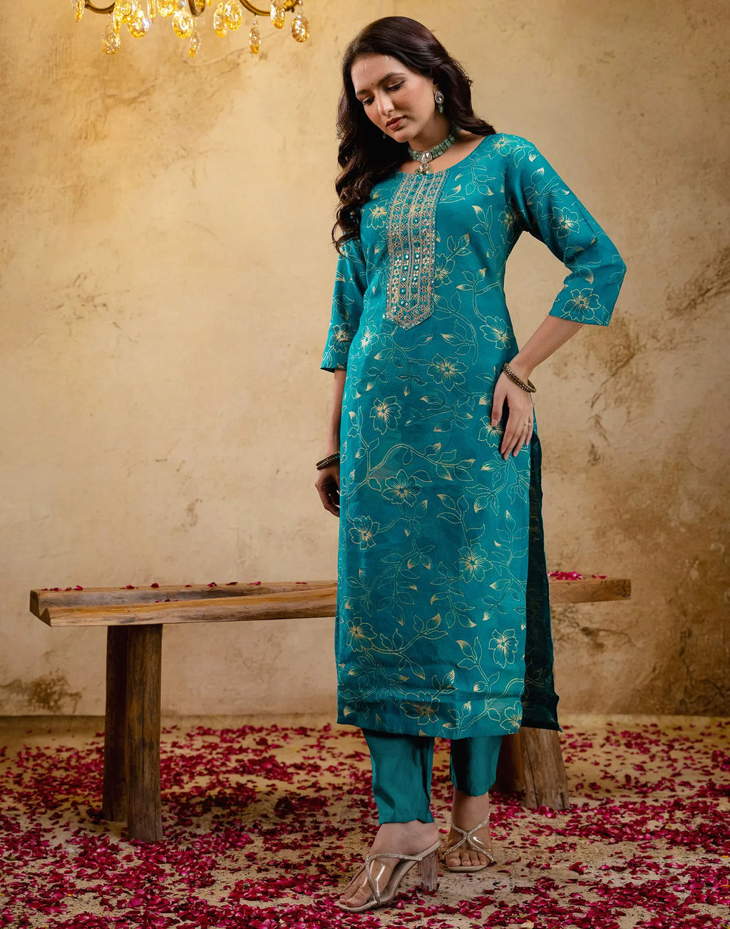 Viscose Rayon Floral Print Straight 3 Piece Kurta Set