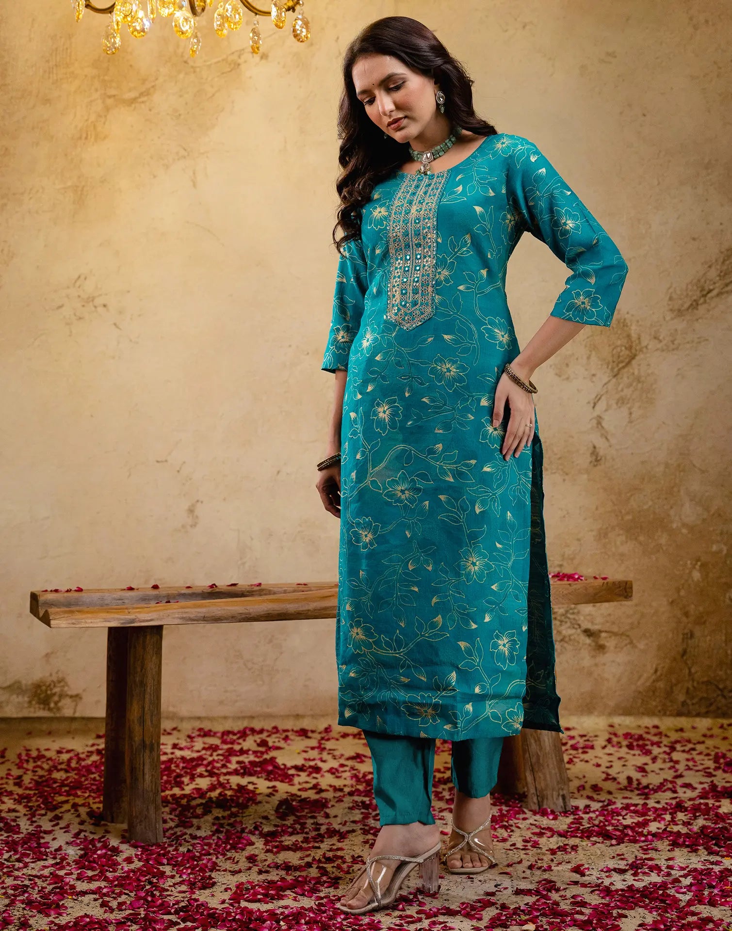 Viscose Rayon Floral Print Straight 3 Piece Kurta Set