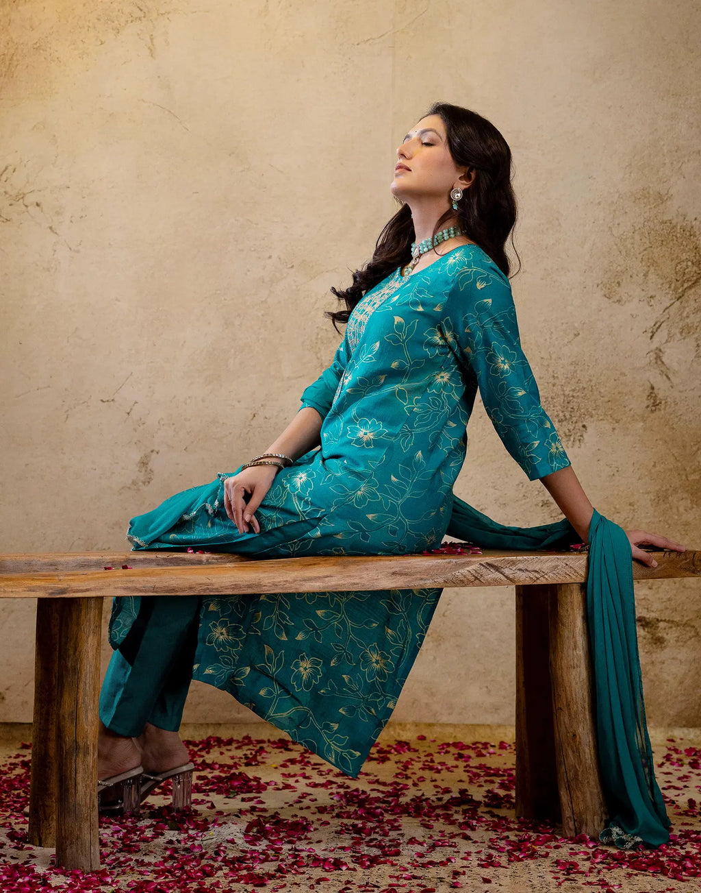 Viscose Rayon Floral Print Straight 3 Piece Kurta Set