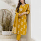 Cotton Straight Printed Keyhole Neck Kurta with Pant & Dupatta