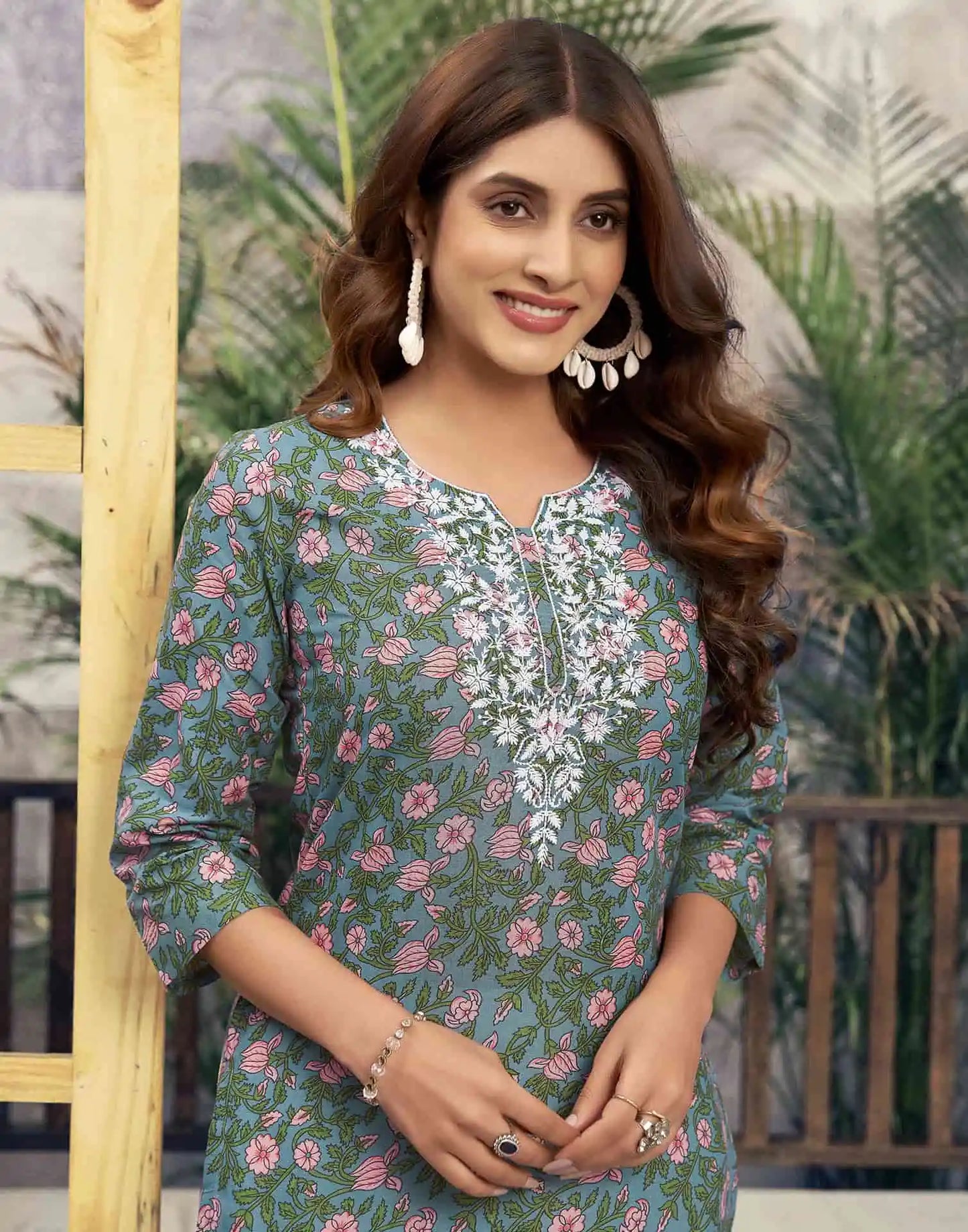 Cotton Embroidered Straight Kurti