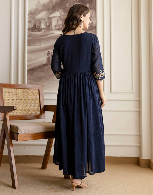 Cotton Embroidered Anarkali Kurta with Pant & Dupatta