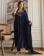 Pure Cotton Embroidered Angarkha 3 Piece Kurta Set