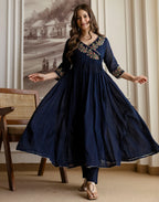 Pure Cotton Embroidered Angarkha 3 Piece Kurta Set