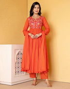 Cotton Embroidered Anarkali 3 Piece Kurta Set