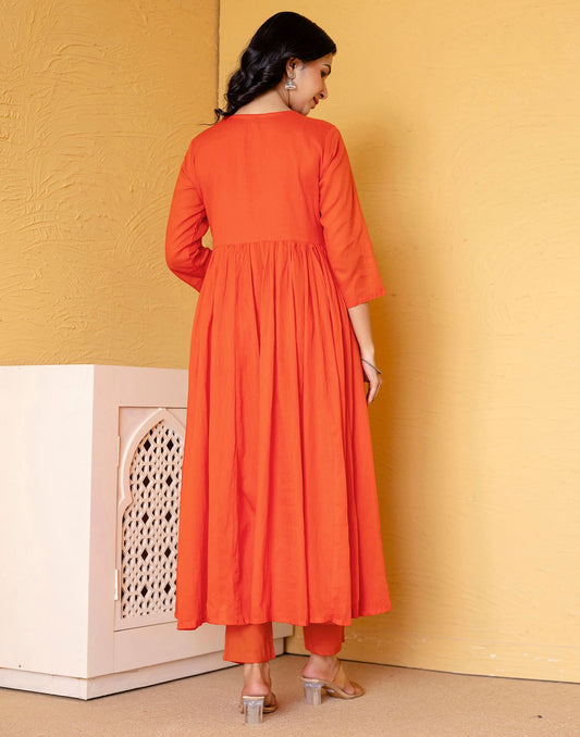 Cotton Embroidered Anarkali Kurta with Pant & Dupatta