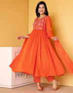 Cotton Embroidered Anarkali 3 Piece Kurta Set