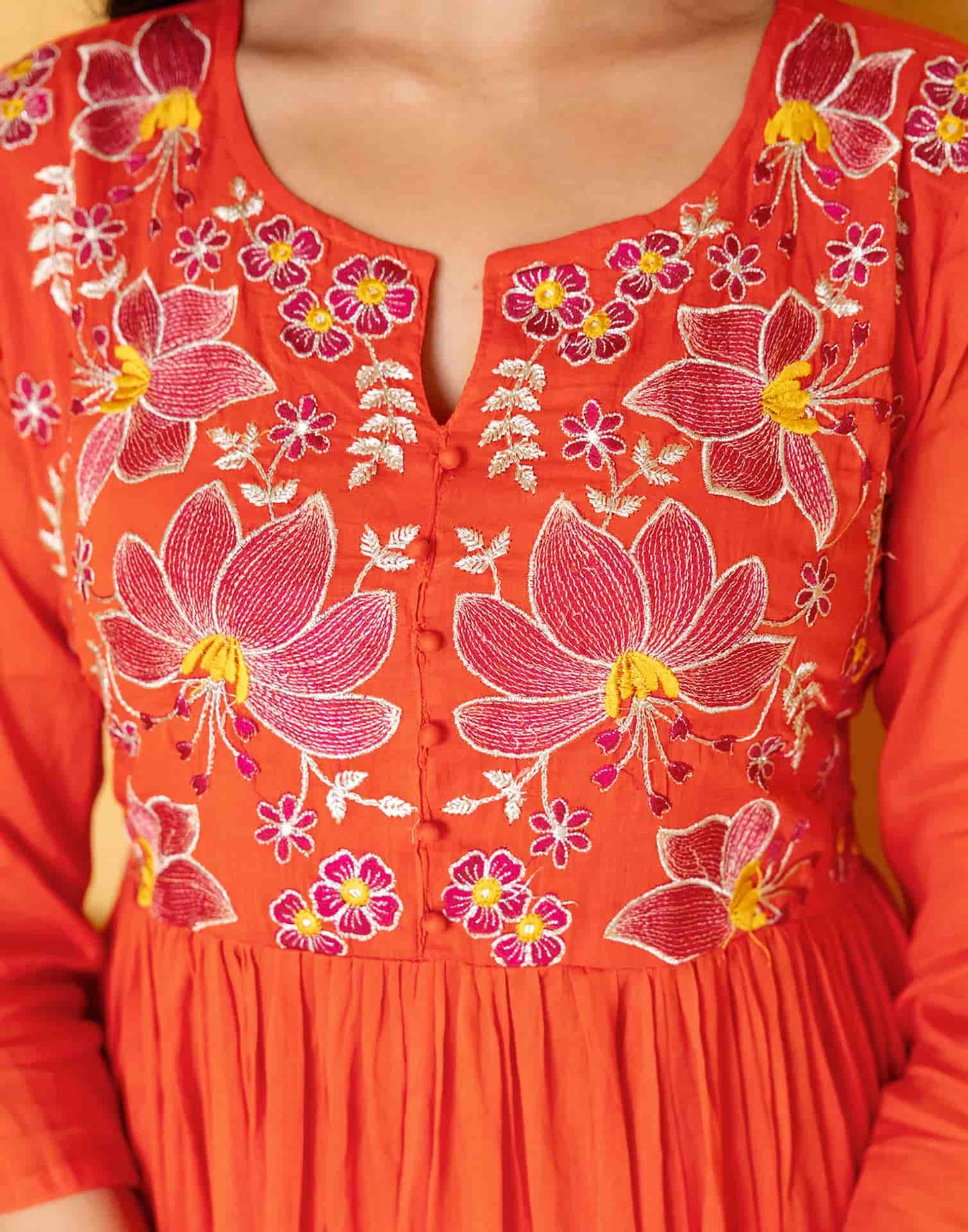 Cotton Embroidered Anarkali Kurta with Pant & Dupatta