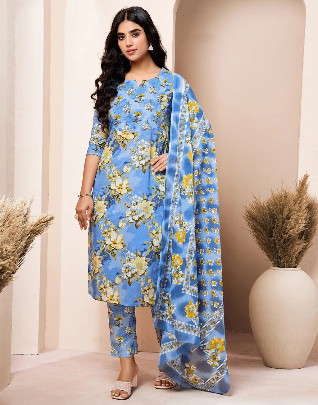 Viscose Rayon Floral Print Straight 3 Piece Kurta Set