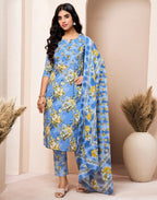 Viscose Rayon Floral Print Straight 3 Piece Kurta Set