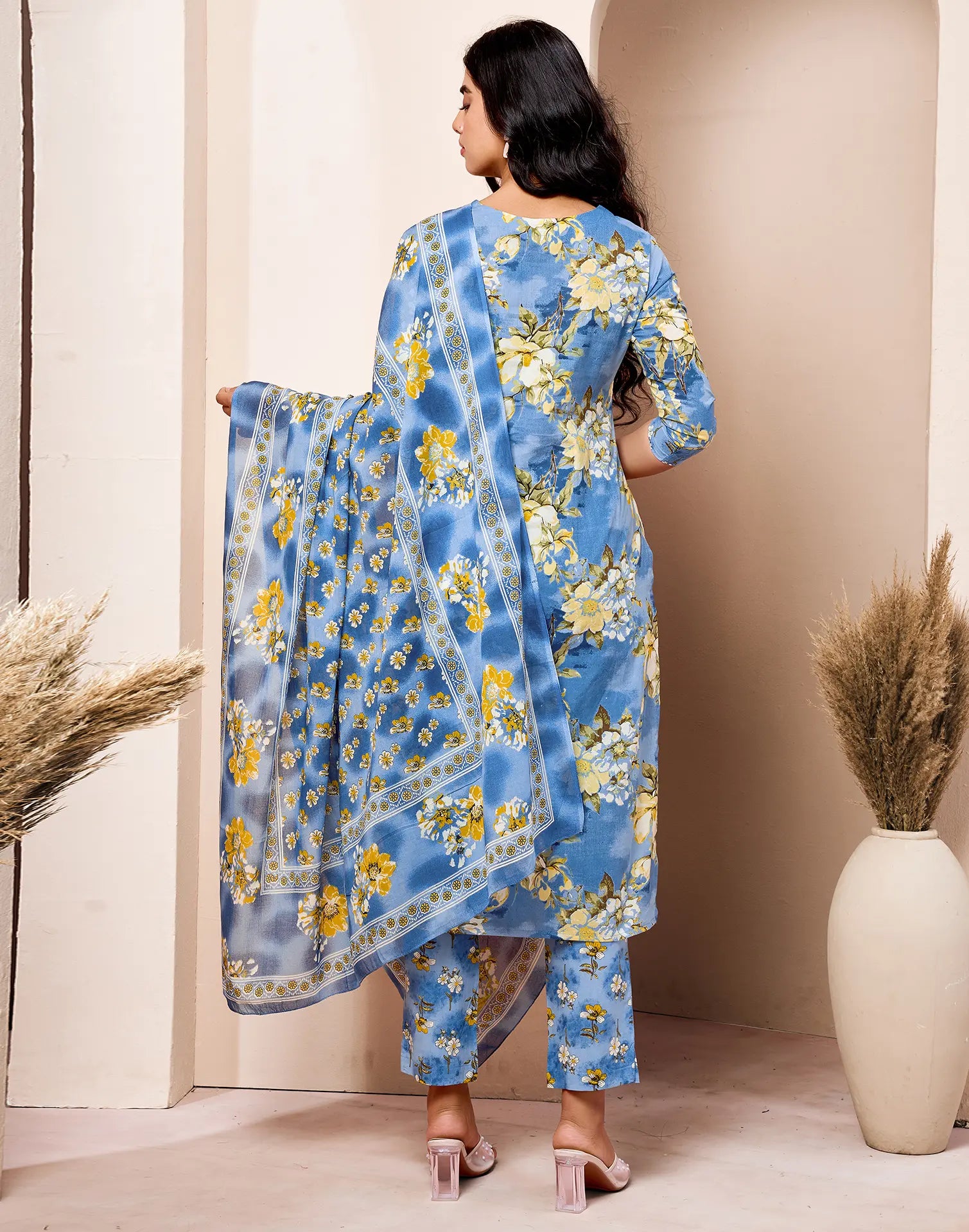 Viscose Rayon Floral Print Straight 3 Piece Kurta Set