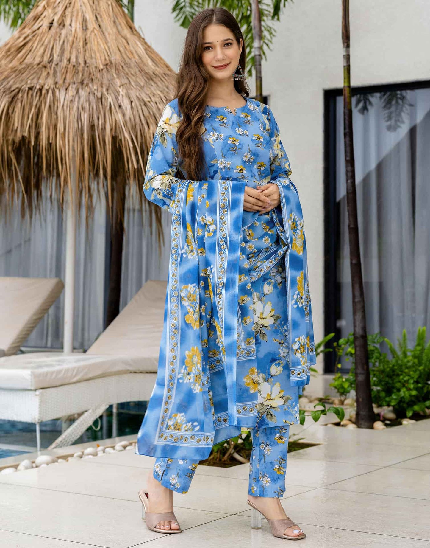 Cotton Printed Straight Kurta with Pant & Dupatta