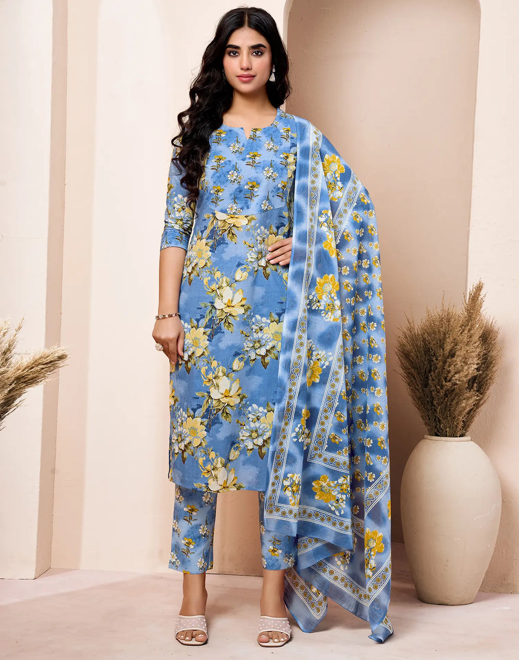 Viscose Rayon Floral Print Straight 3 Piece Kurta Set