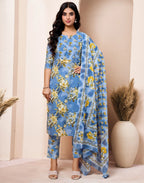 Viscose Rayon Floral Print Straight 3 Piece Kurta Set