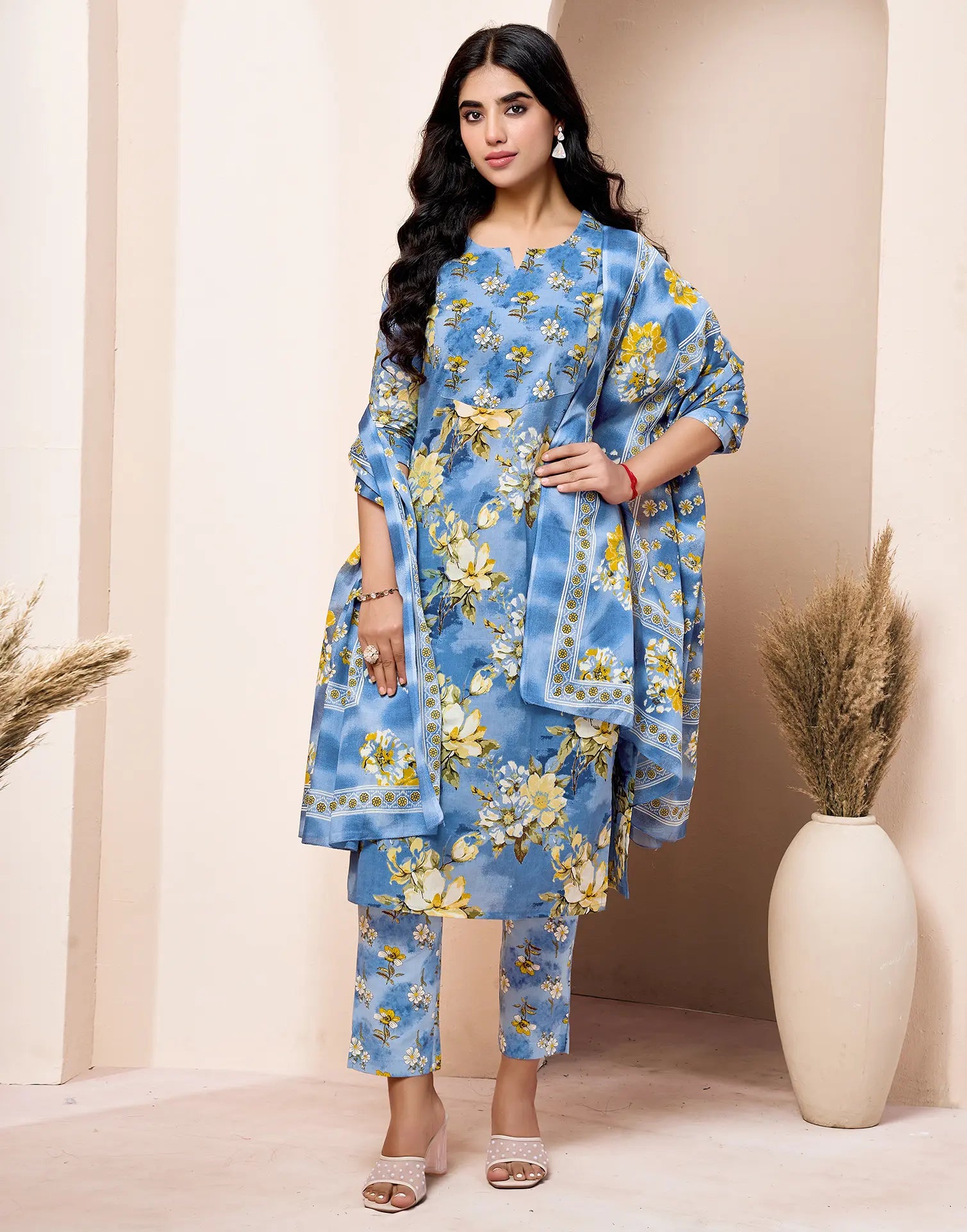 Viscose Rayon Floral Print Straight 3 Piece Kurta Set