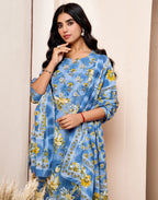 Viscose Rayon Floral Print Straight 3 Piece Kurta Set