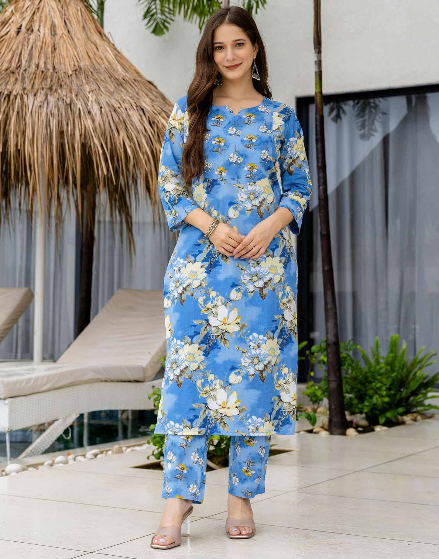 Cotton Printed Straight Kurta with Pant & Dupatta