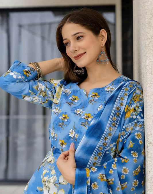 Cotton Printed Straight Kurta with Pant & Dupatta